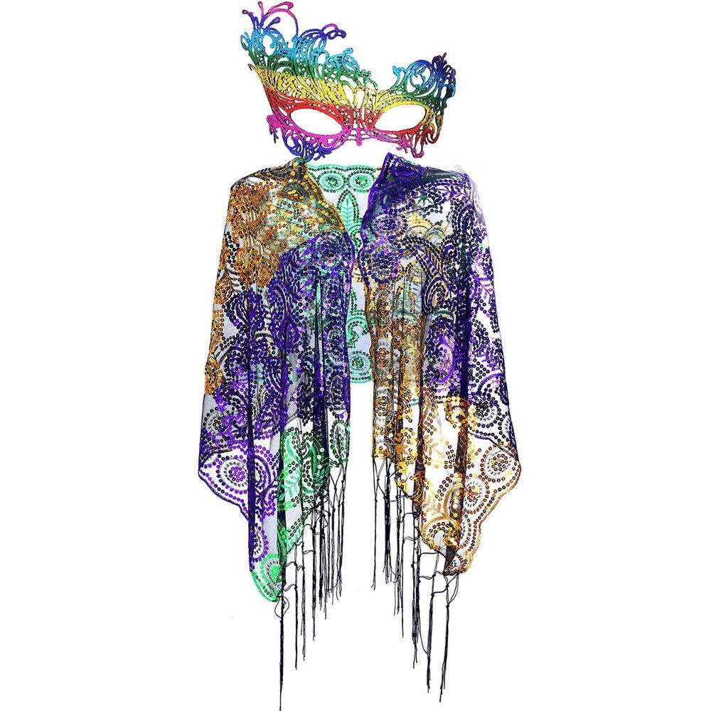 5562 Mardi Gras Costume Accessory Mesh Shimmering Scarf Purple Green Gold